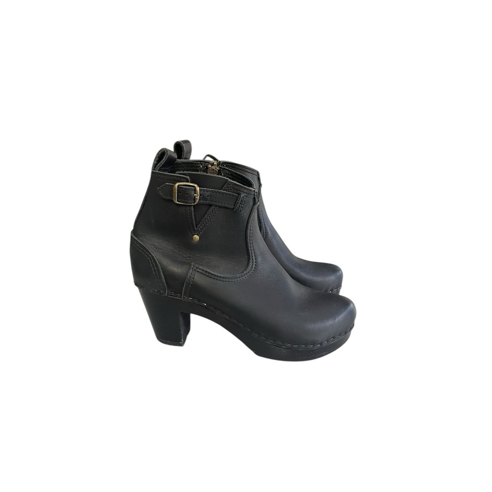 NO. 6 Ankle Boots Clogs Size 39 Black High Heel Buckle Leather